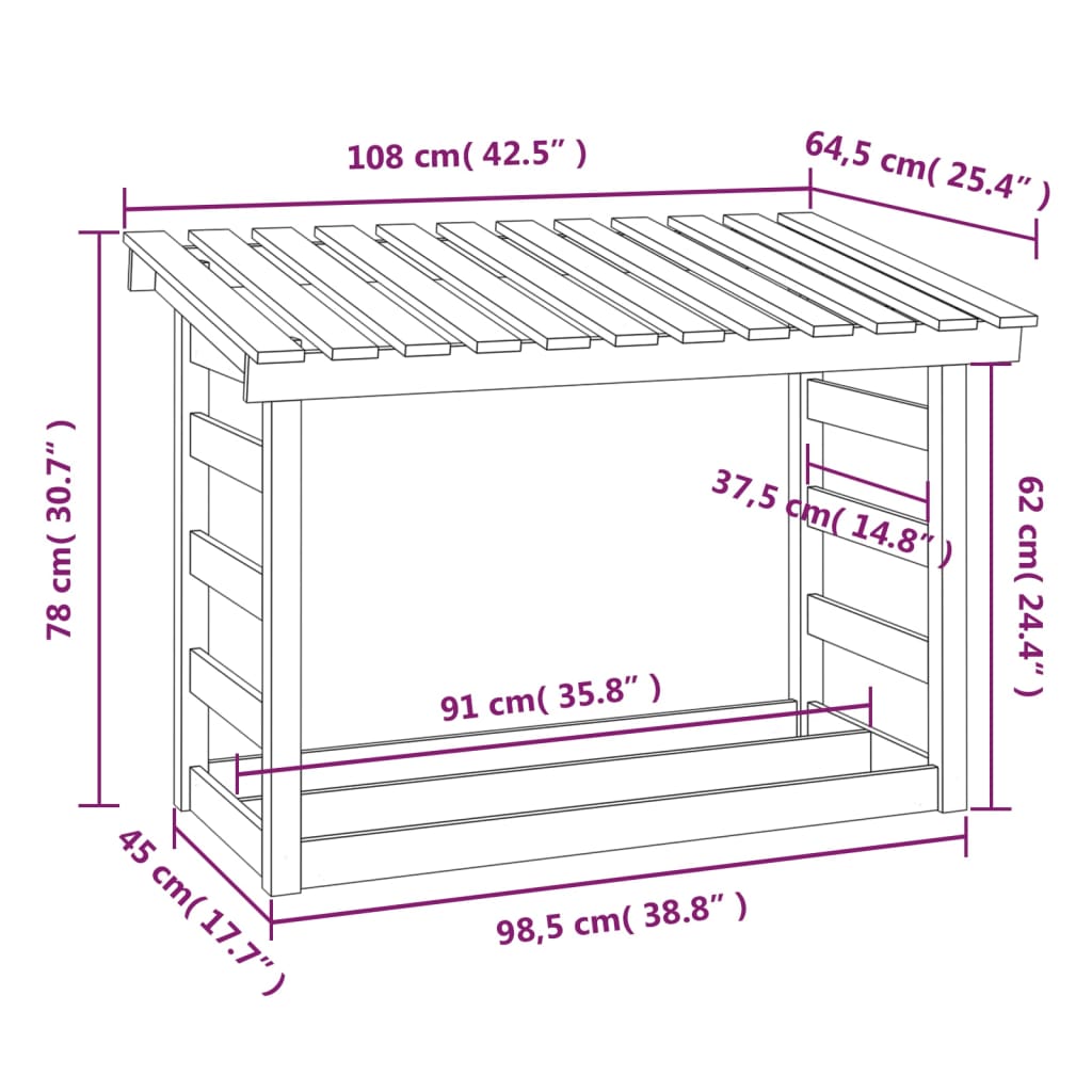 Vedstativ Hvit 108X64,5X78 Cm Heltre Furu