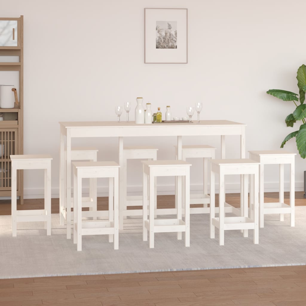 Barsett 9 Deler Hvit Heltre Furu
