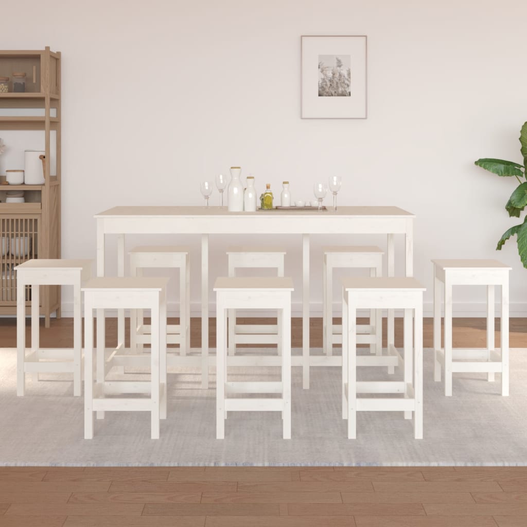 Barsett 9 Deler Hvit Heltre Furu