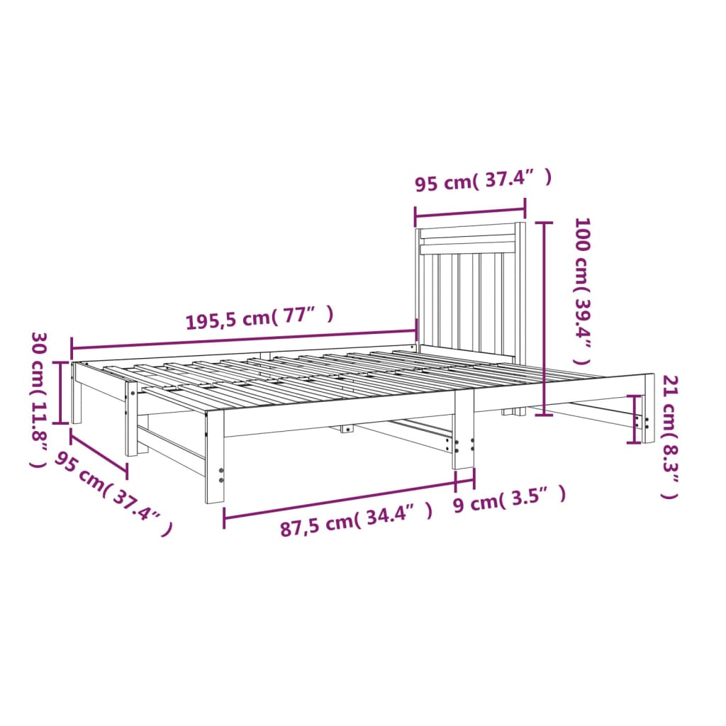 Uttrekkbar Dagseng 2X(90X190) Cm Heltre Furu