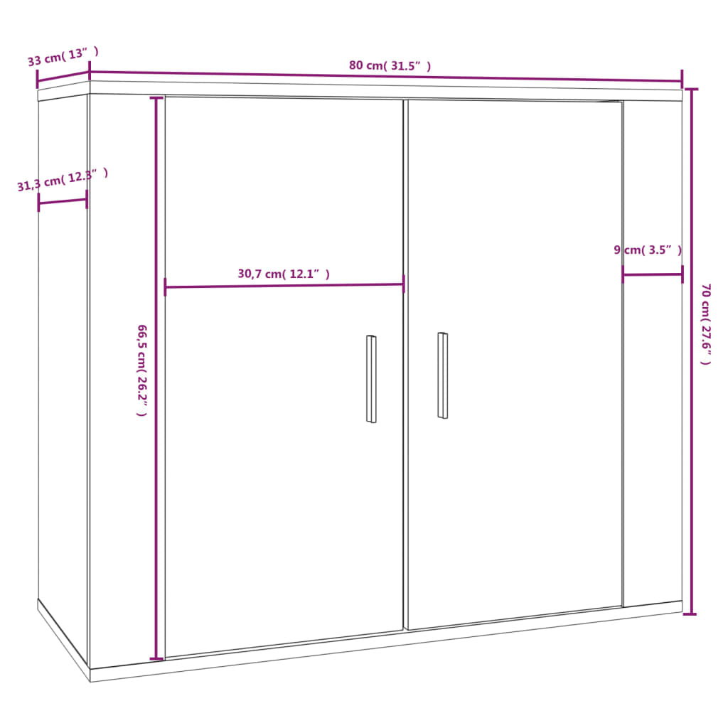 Skjenk Hvit 80X33X70 Cm Konstruert Tre