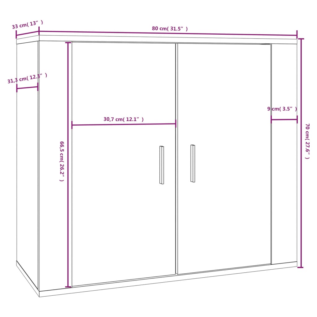 Skjenk Sonoma Eik 80X33X70 Cm Konstruert Tre