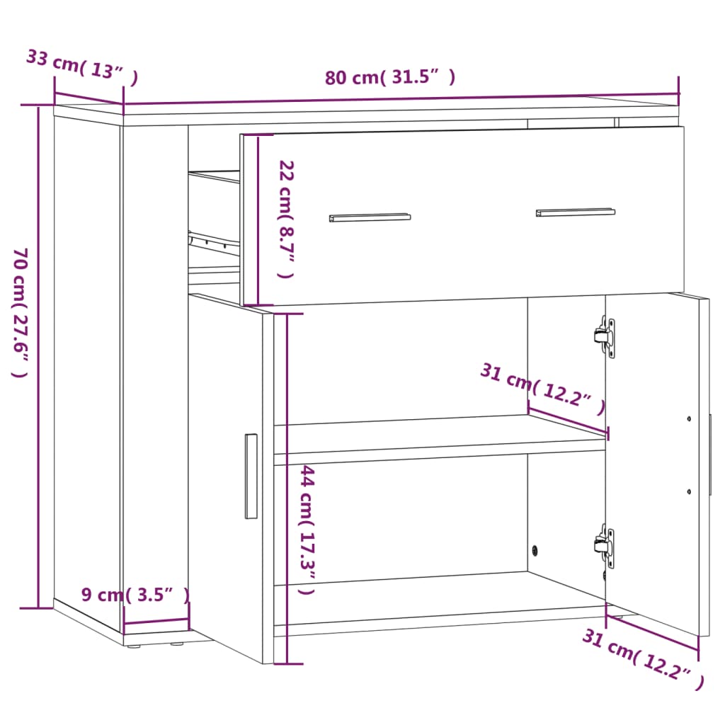 Skjenk Sonoma Eik 80X33X70 Cm Konstruert Tre