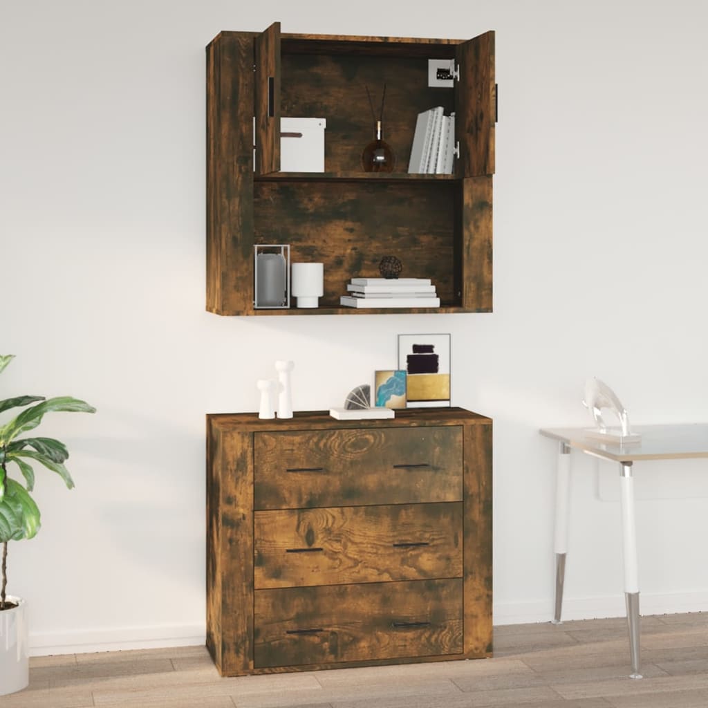 Veggskap Røkt Eik 80X33X80 Cm Konstruert Tre