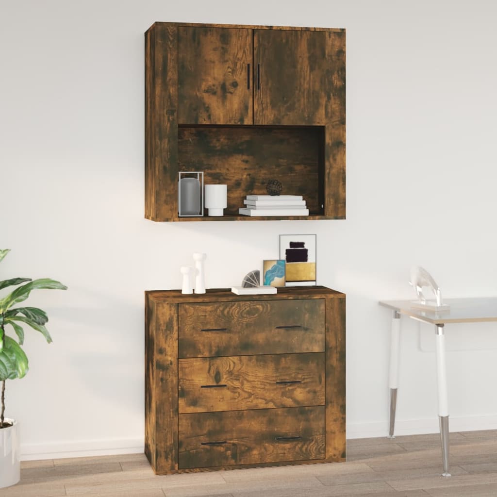 Veggskap Røkt Eik 80X33X80 Cm Konstruert Tre
