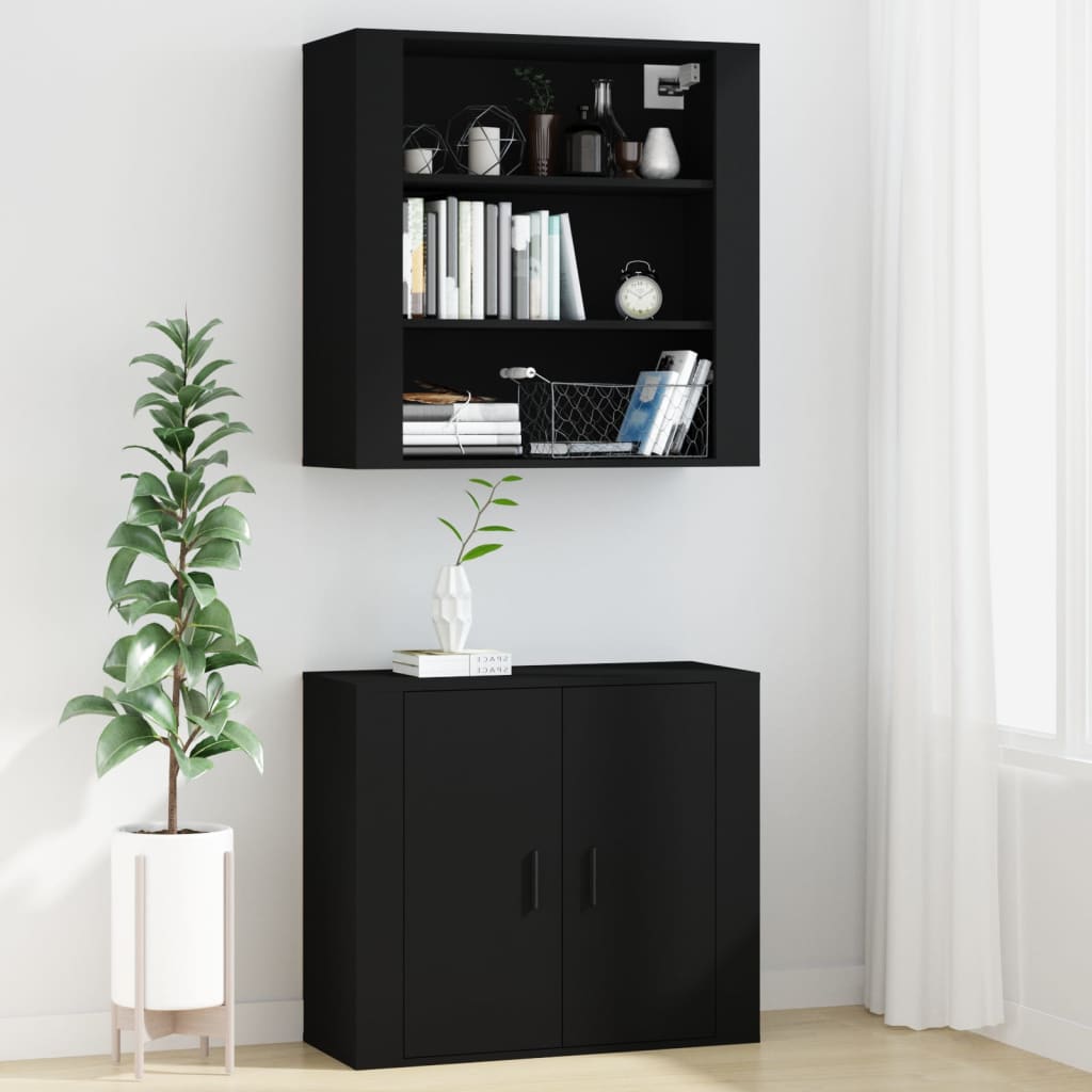 Veggskap Svart 80X33X80 Cm Konstruert Tre