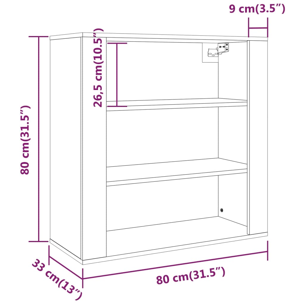 Veggskap Svart 80X33X80 Cm Konstruert Tre