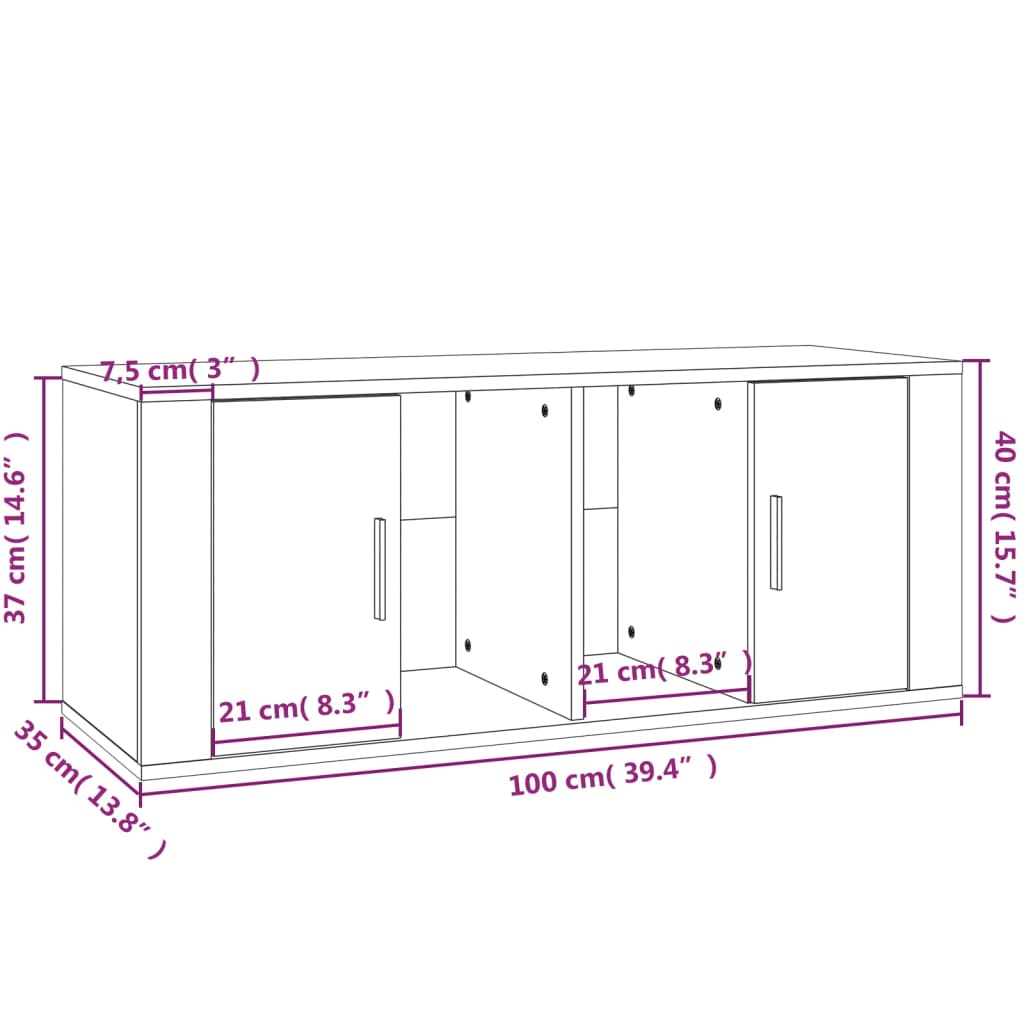 Tv-Benk Høyglans Hvit 100X35X40 Cm Konstruert Tre