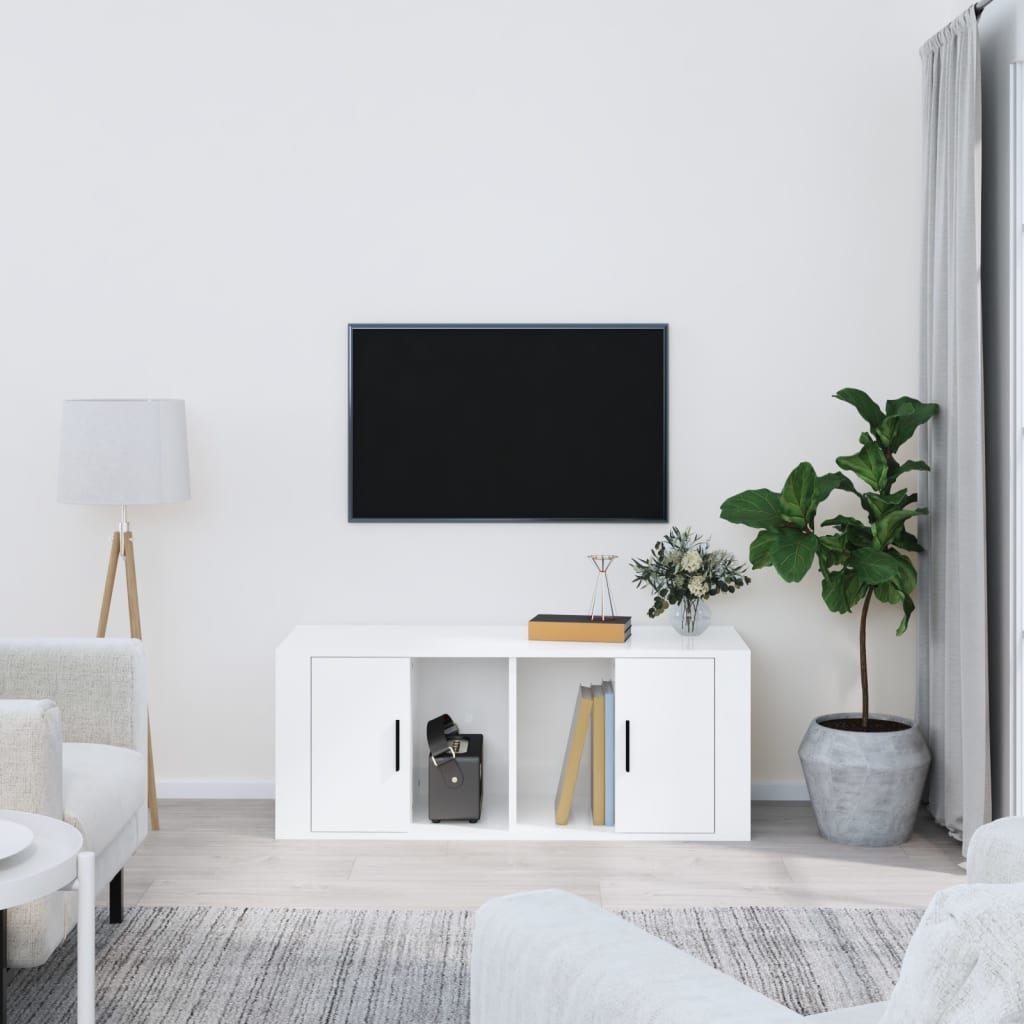 Tv-Benk Høyglans Hvit 100X35X40 Cm Konstruert Tre