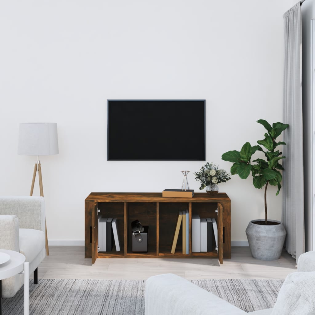 Tv-Benk Røkt Eik 100X35X40 Cm Konstruert Tre