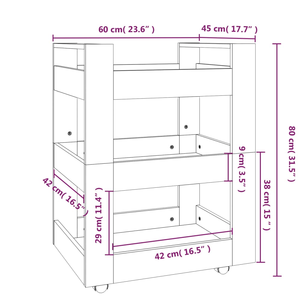 Kjøkkentralle Hvit 60X45X80 Cm Konstruert Tre