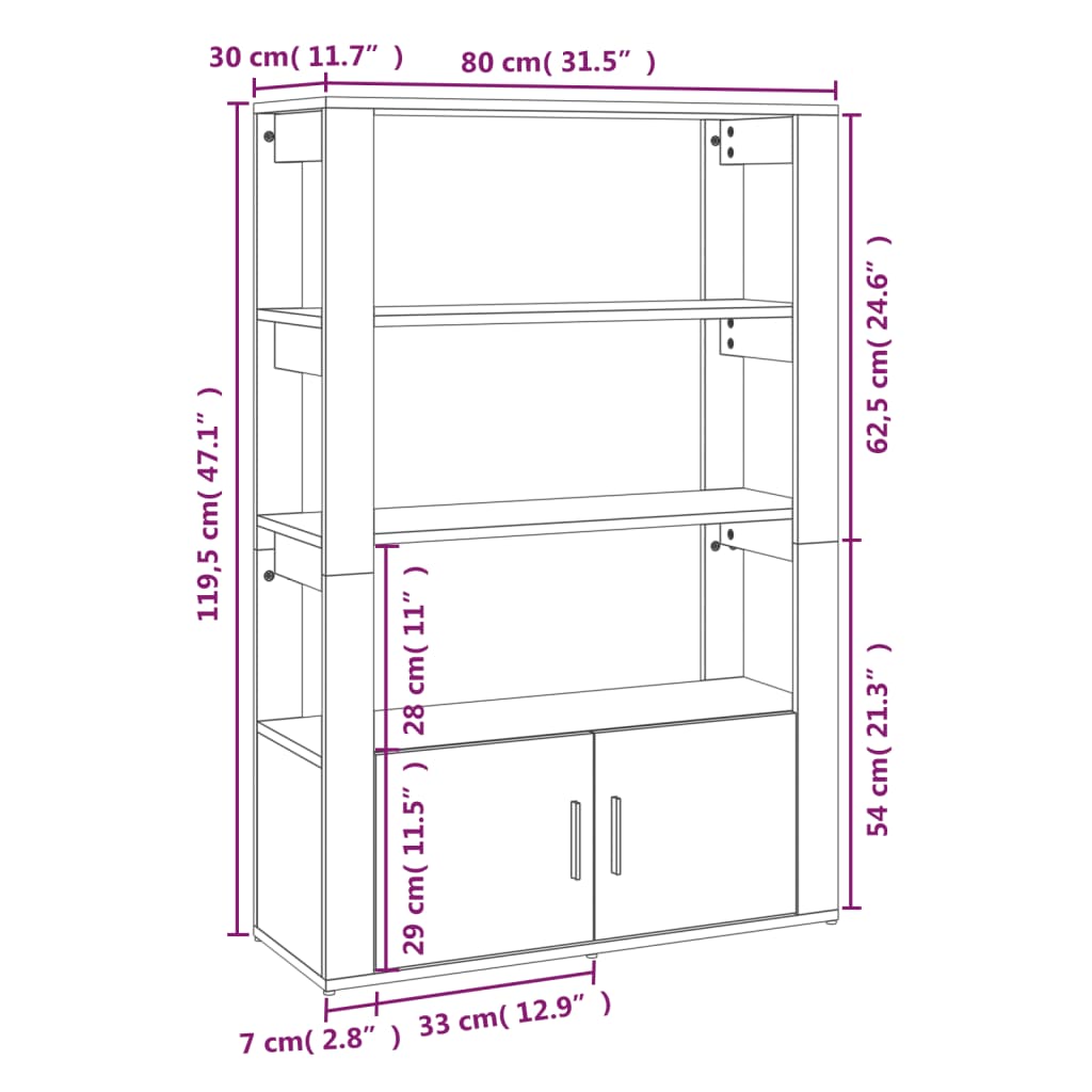 Skjenk Sonoma Eik 80X30X119,5 Cm Konstruert Tre