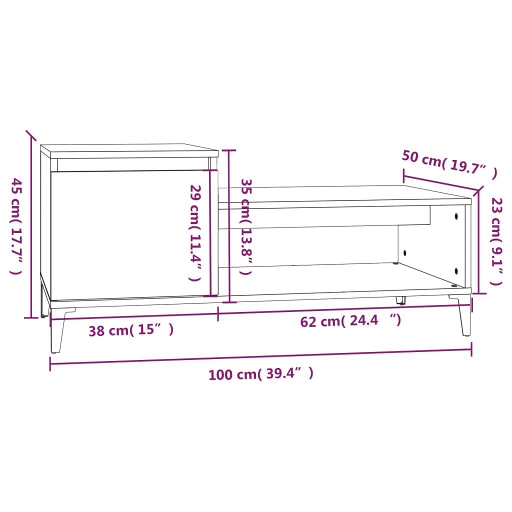 Salongbord Hvit 100X50X45 Cm Konstruert Tre