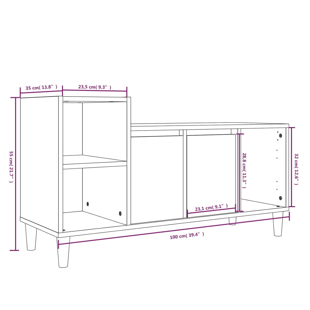 Tv-Benk Sonoma Eik 100X35X55 Cm Konstruert Tre