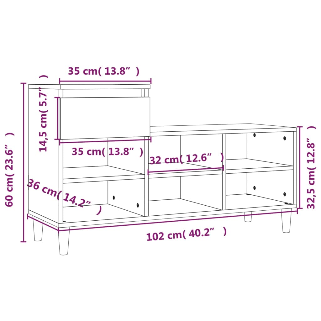 Skoskap Hvit 102X36X60 Cm Konstruert Tre