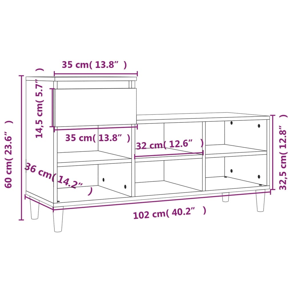 Skoskap Sonoma Eik 102X36X60 Cm Konstruert Tre
