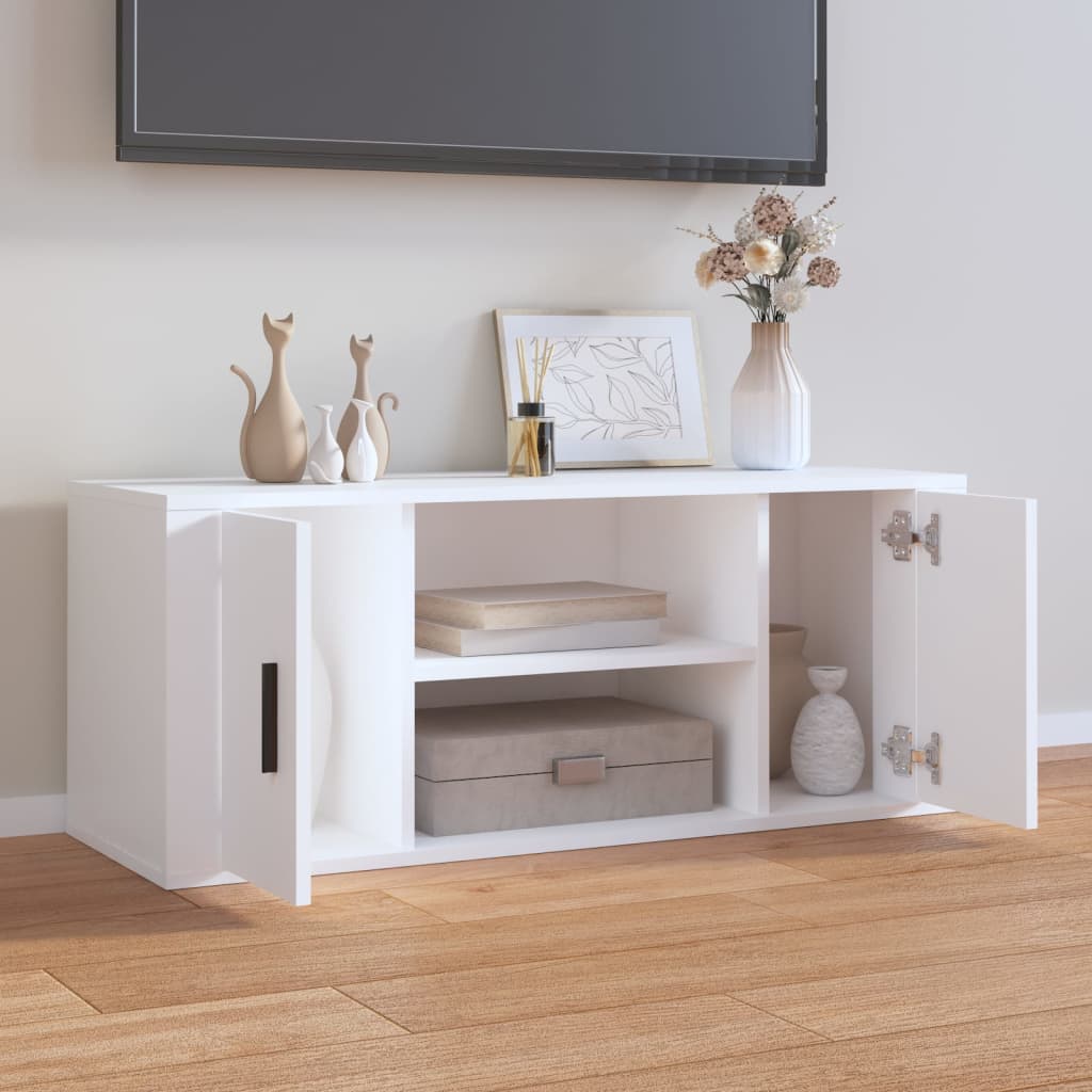 Tv-Benk Hvit 100X35X40 Cm Konstruert Tre
