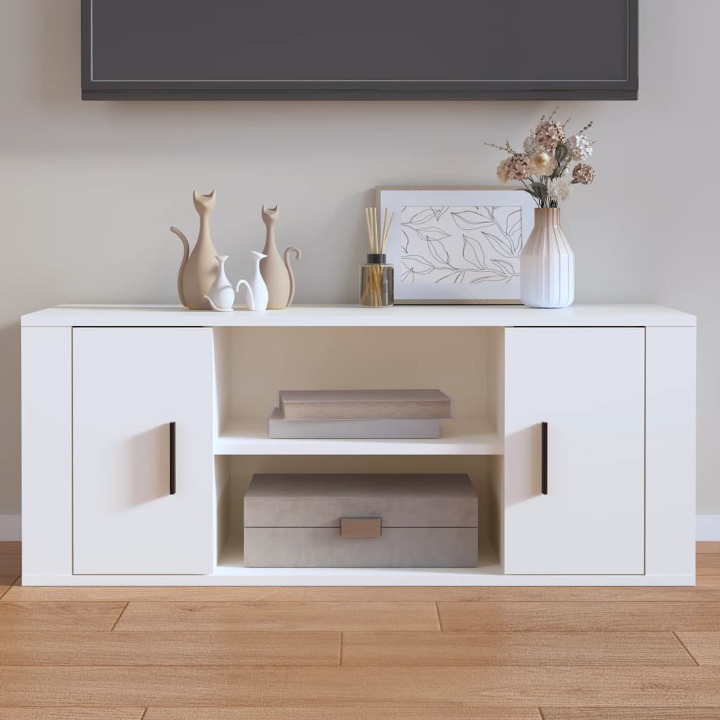 Tv-Benk Hvit 100X35X40 Cm Konstruert Tre