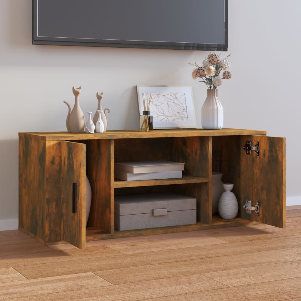 Tv-Benk Røkt Eik 100X35X40 Cm Konstruert Tre