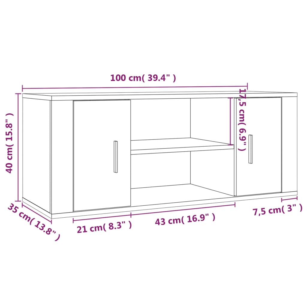 Tv-Benk Røkt Eik 100X35X40 Cm Konstruert Tre