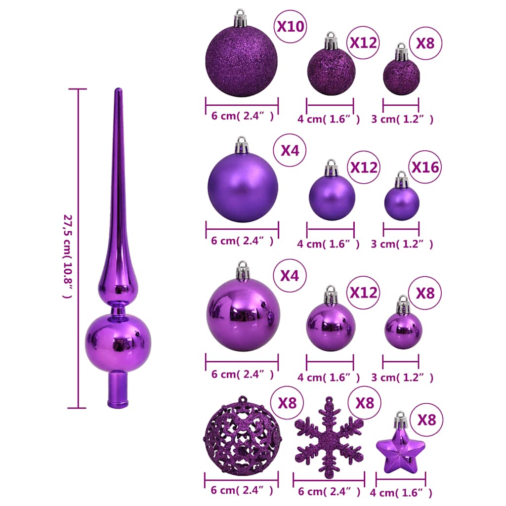 Julekulesett 111 Deler Lilla Polystyren