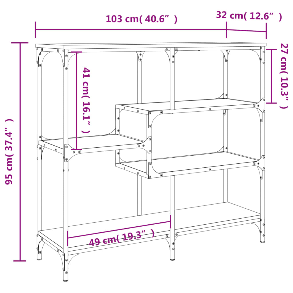 Konsollbord Brun Eik 103X32X95 Cm Konstruert Tre