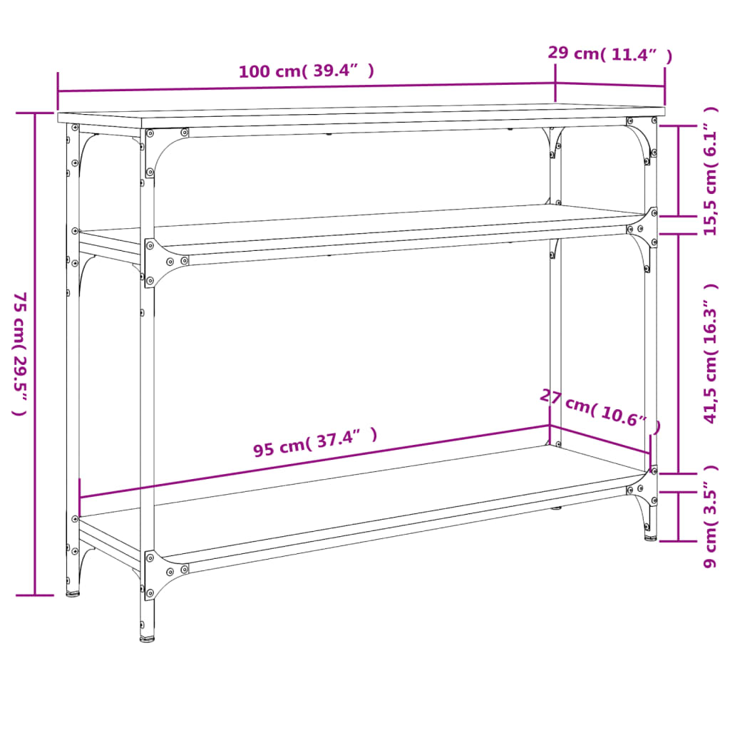 Konsollbord Røkt Eik 100X29X75 Cm Konstruert Tre