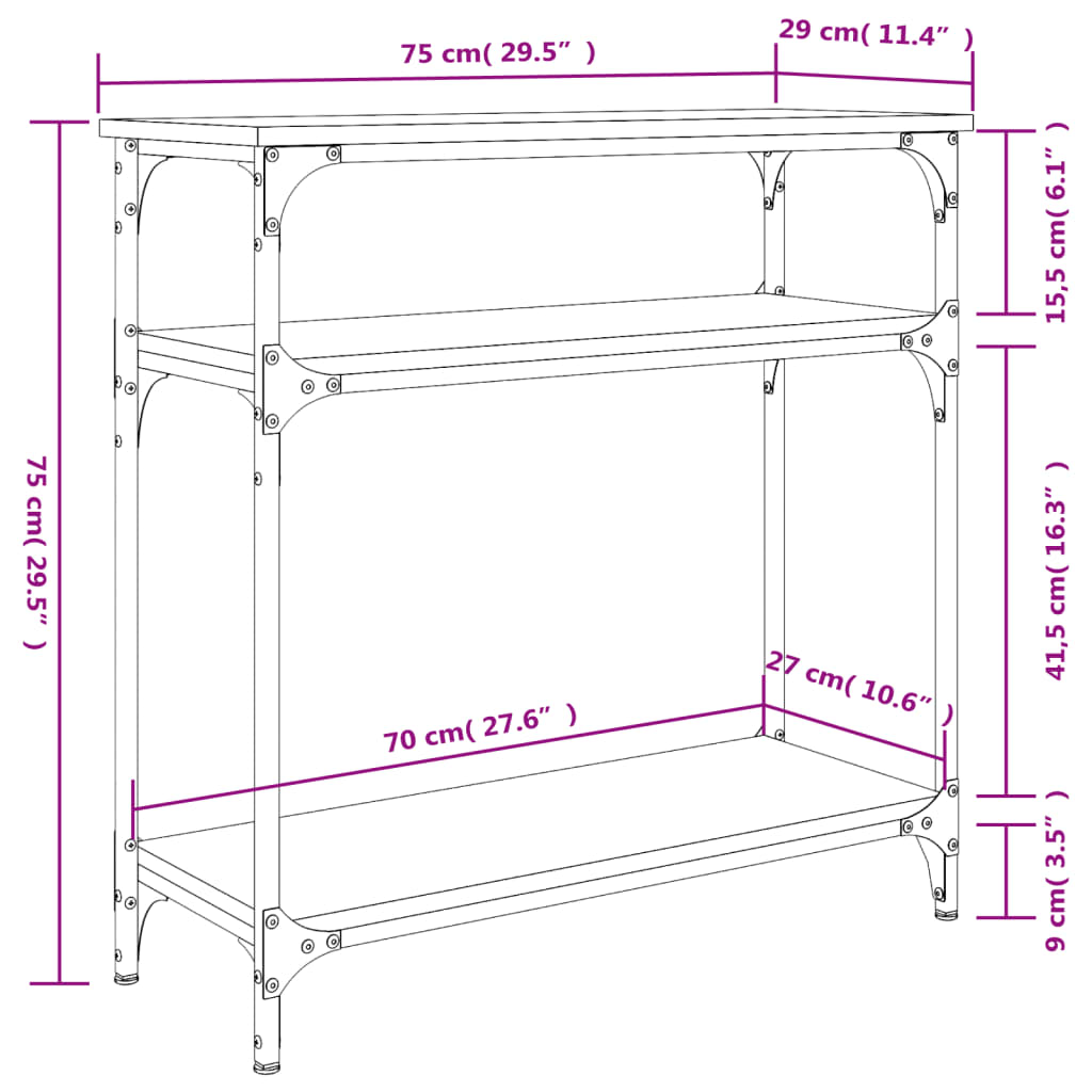 Konsollbord Røkt Eik 75X29X75 Cm Konstruert Tre