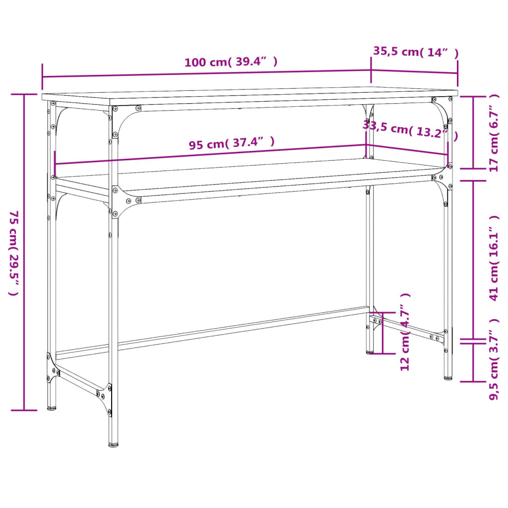 Konsollbord Brun Eik 100X35,5X75 Cm Konstruert Tre
