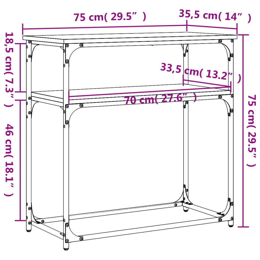 Konsollbord Brun Eik 75X35,5X75 Cm Konstruert Tre