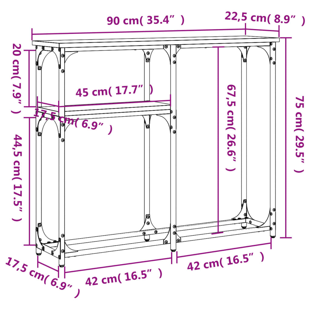 Konsollbord Brun Eik 90X22,5X75 Cm Konstruert Tre
