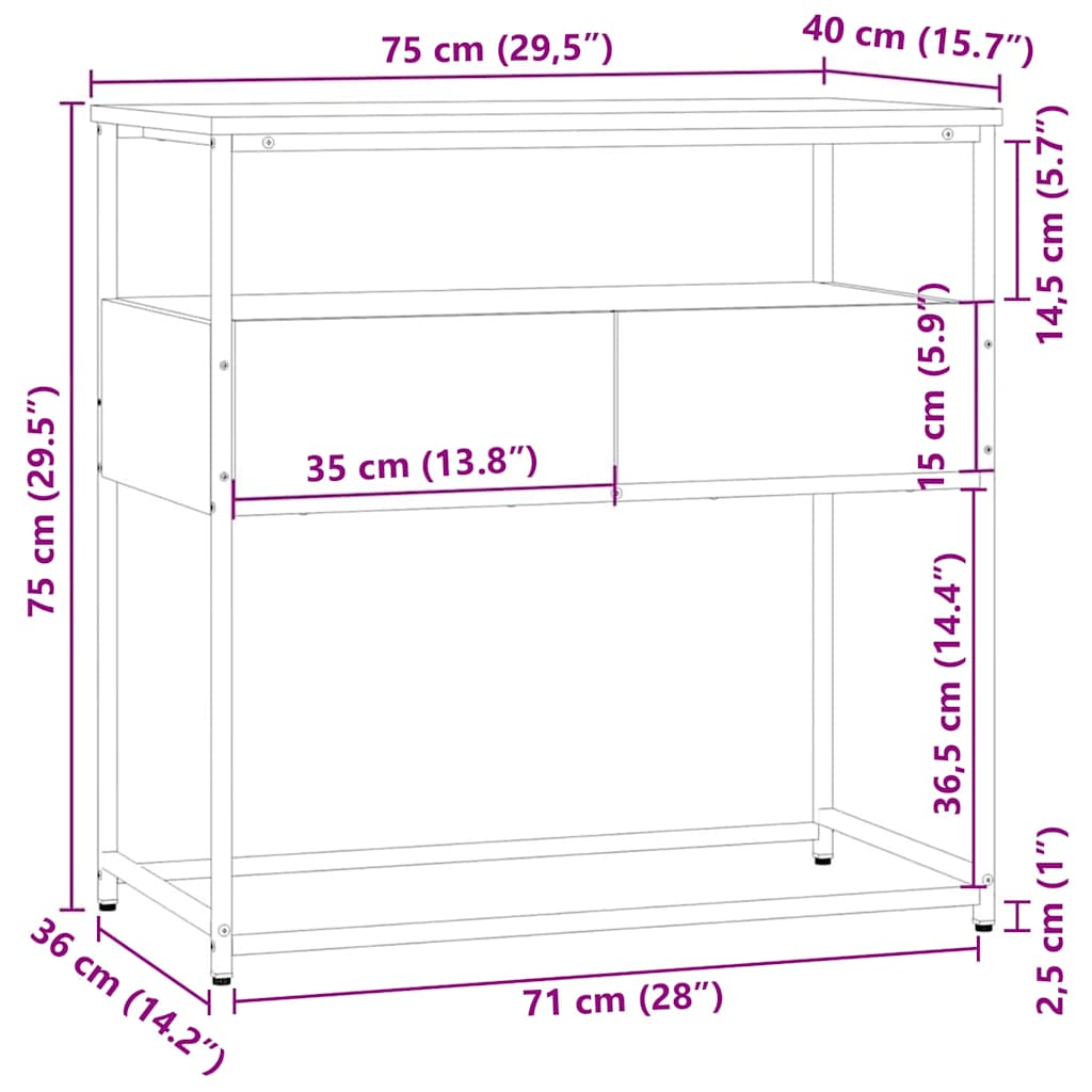 Konsollbord Sonoma Eik 75X40X75 Cm Konstruert Tre