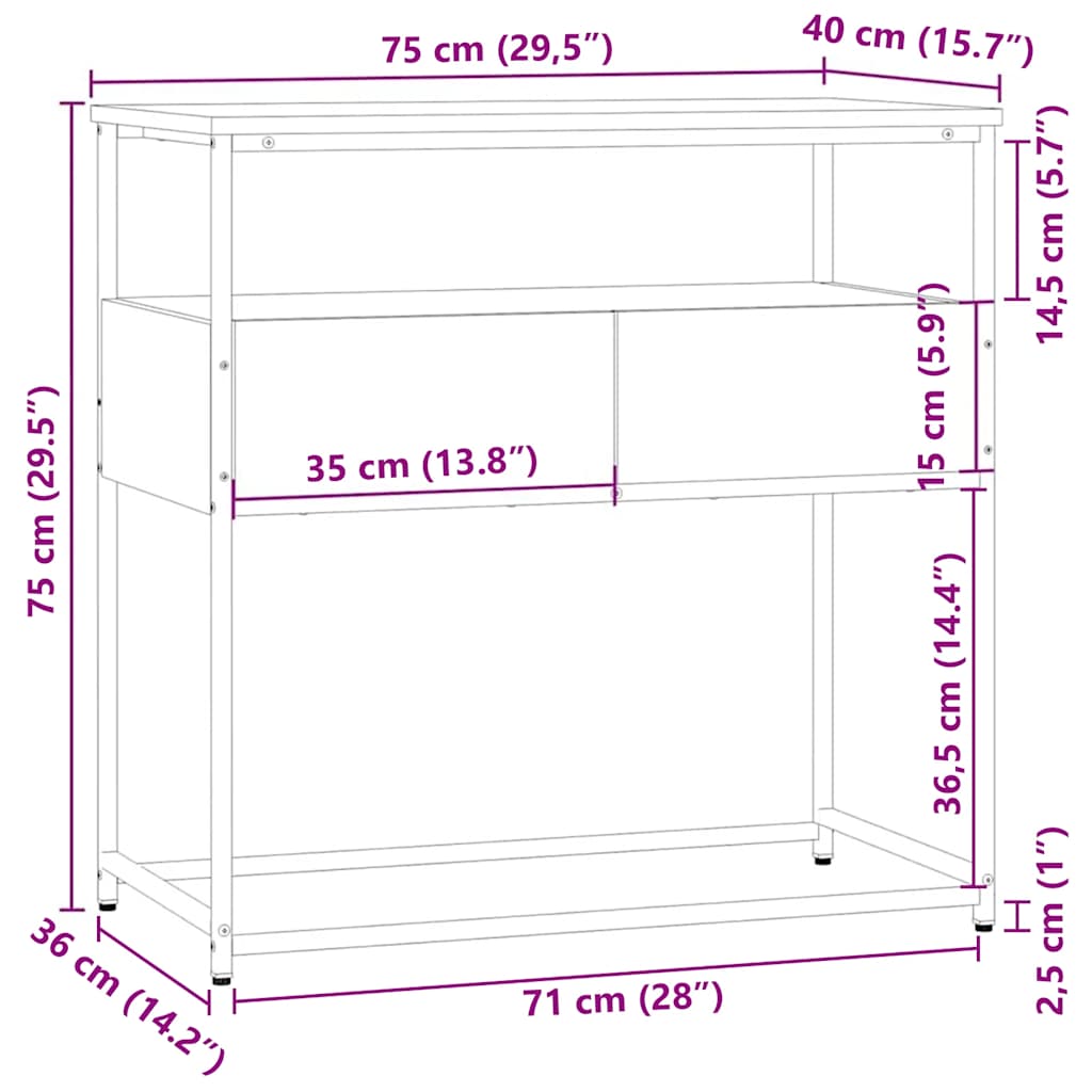Konsollbord Brun Eik 75X40X75 Cm Konstruert Tre