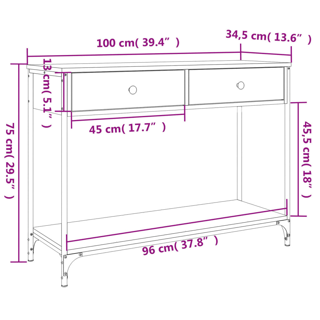 Konsollbord Svart 100X34,5X75 Cm Konstruert Tre