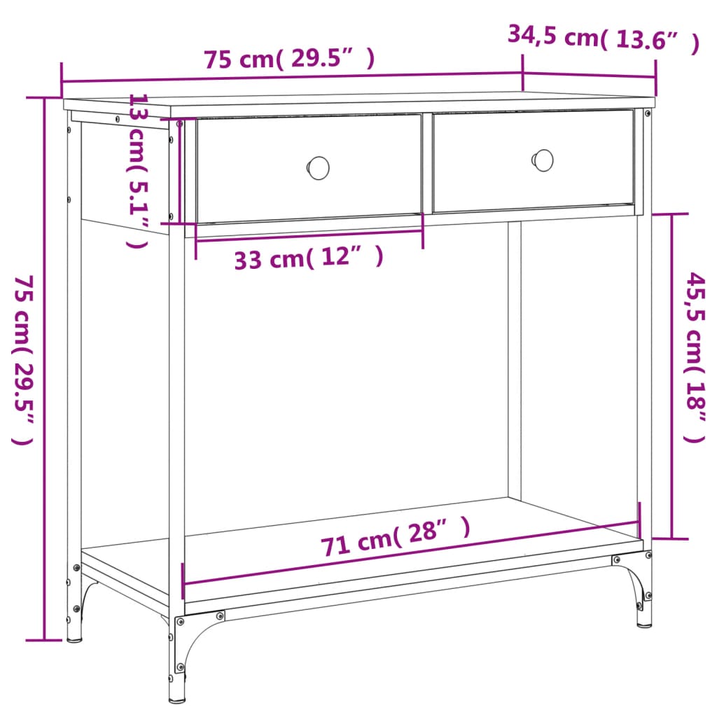 Konsollbord Sonoma Eik 75X34,5X75 Cm Konstruert Tre