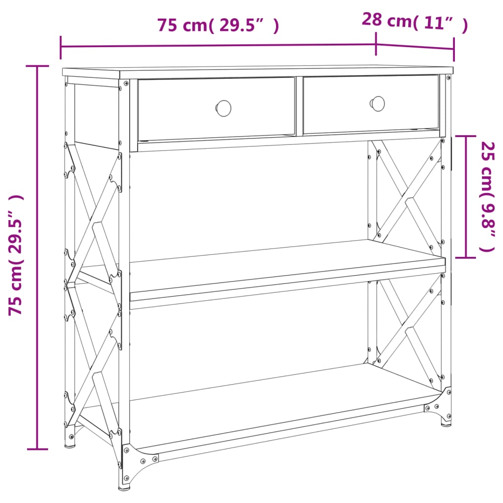 Konsollbord Grå Sonoma 75X28X75 Cm Konstruert Tre
