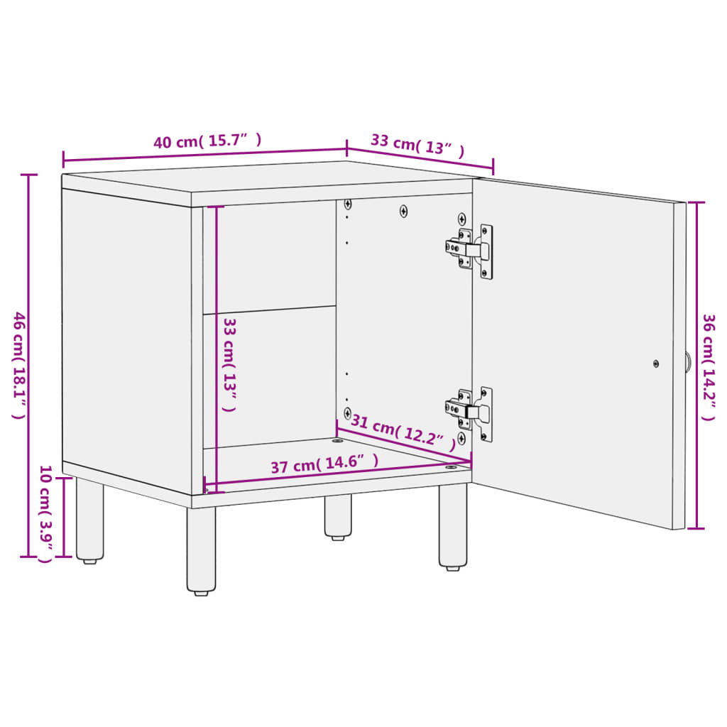 Nattbord Svart 40X33X46 Cm Heltre Mango