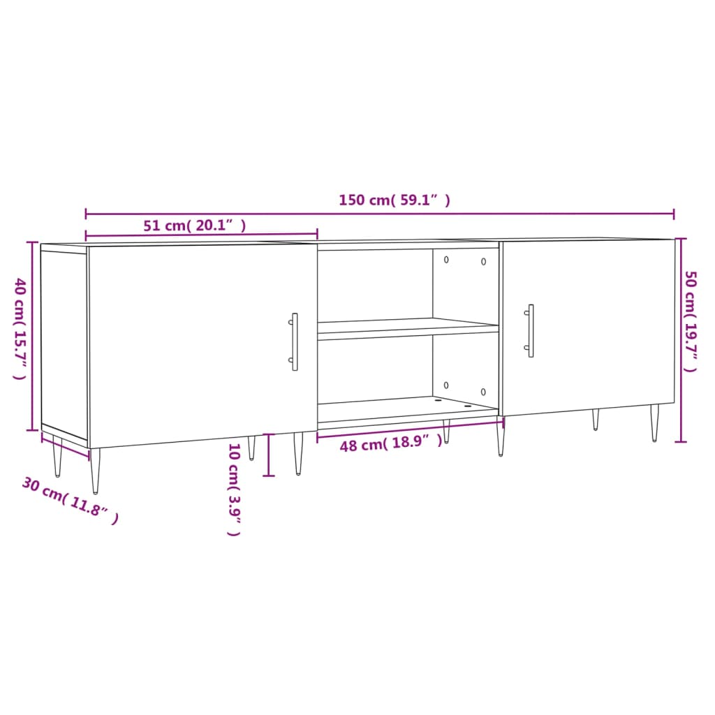 Tv-Benk Hvit 150X30X50 Cm Konstruert Tre