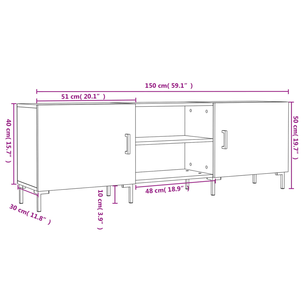 Tv-Benk Hvit 150X30X50 Cm Konstruert Tre