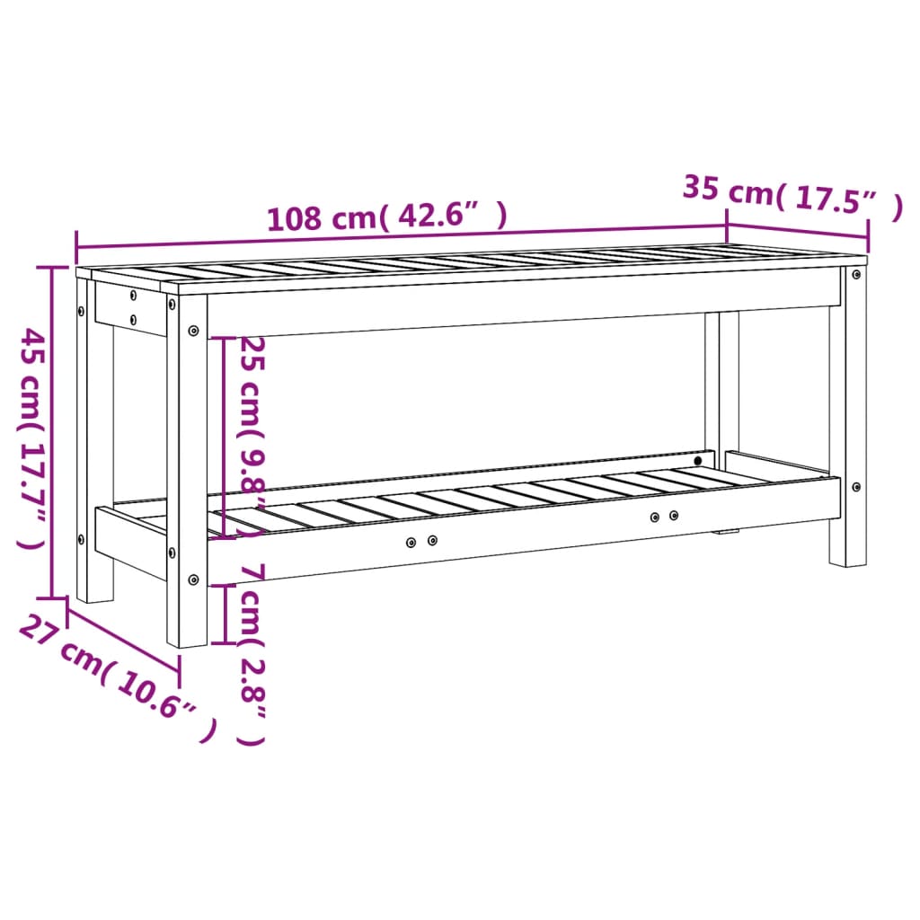 Hagebenk Hvit 108X35X45 Cm Heltre Furu