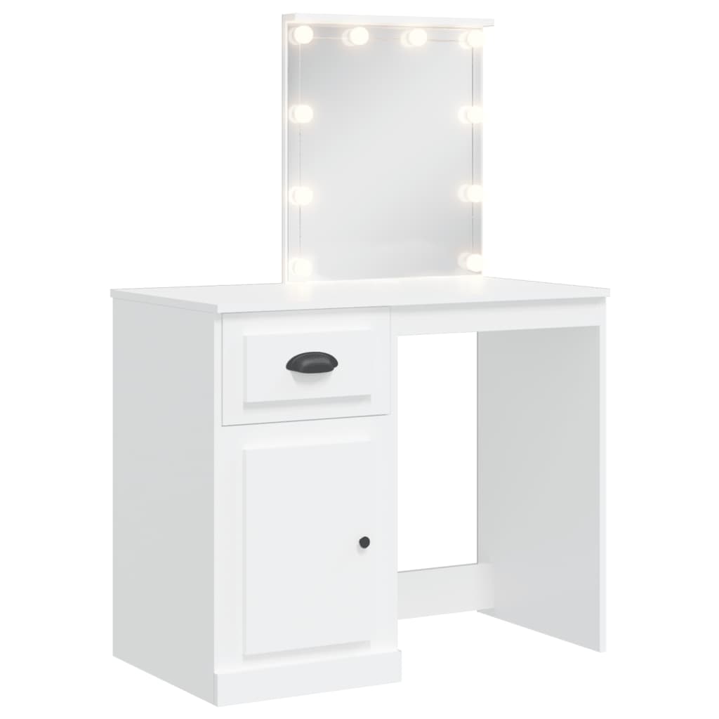 Sminkebord Med Led-Lys Hvit 90X42X132,5 Cm