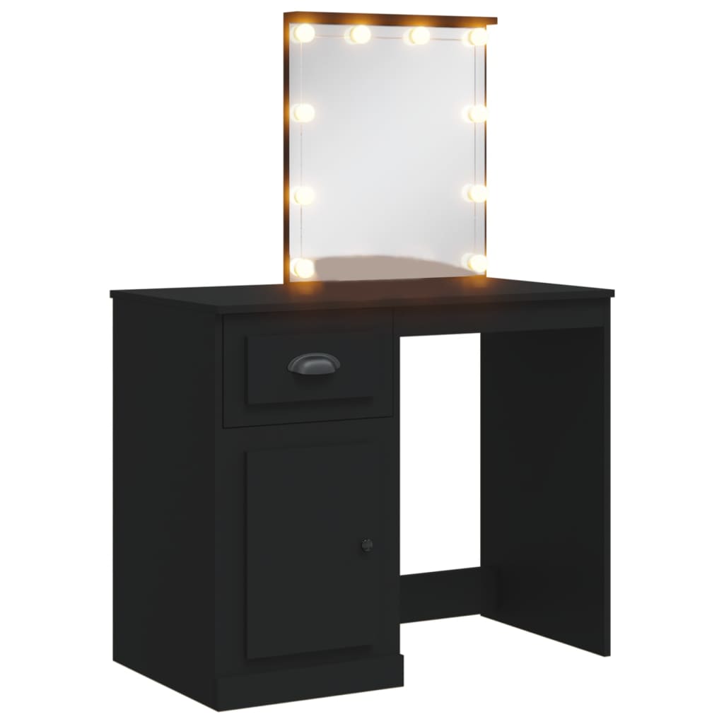 Sminkebord Med Led-Lys Svart 90X42X132,5 Cm