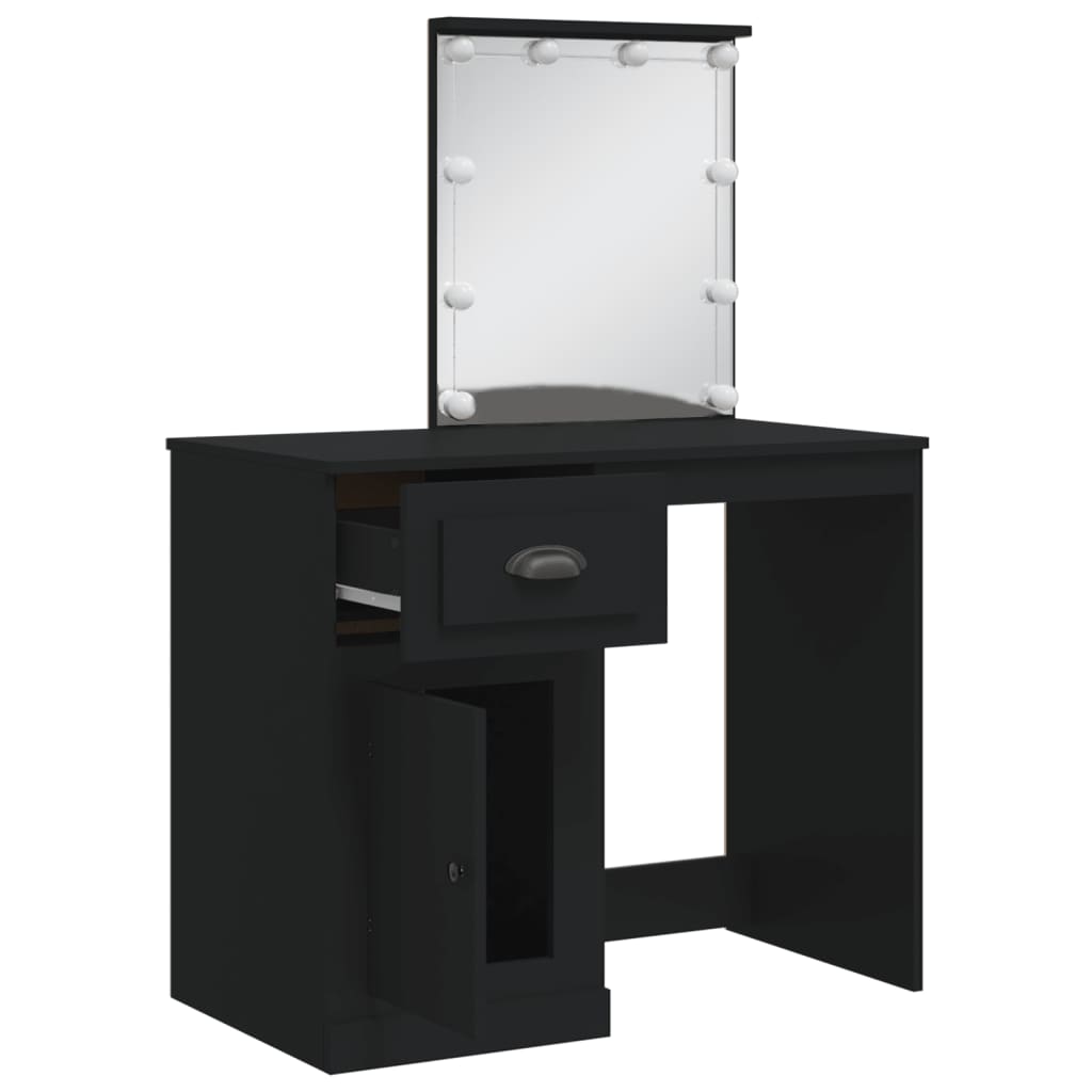 Sminkebord Med Led-Lys Svart 90X42X132,5 Cm