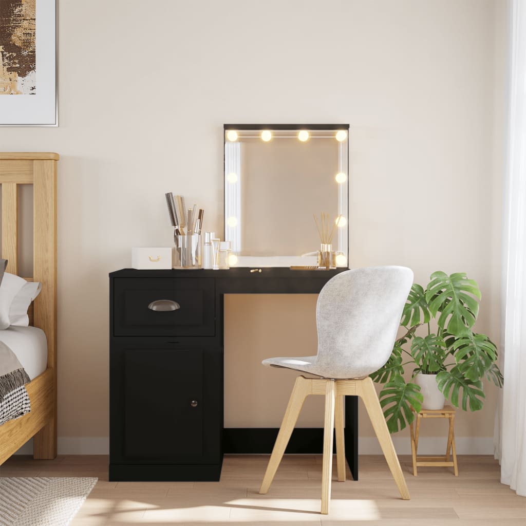 Sminkebord Med Led-Lys Svart 90X42X132,5 Cm