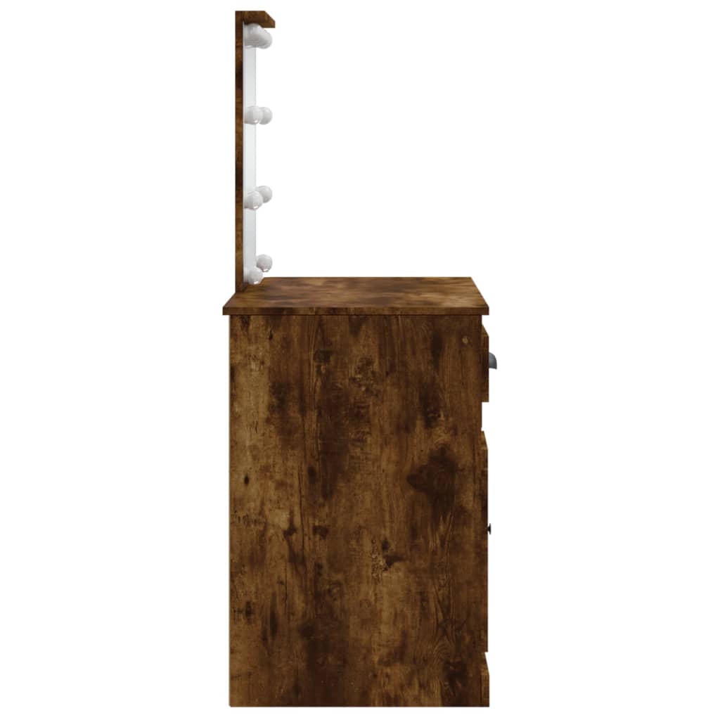 Sminkebord Med Led Røkt Eik 90X42X132,5 Cm