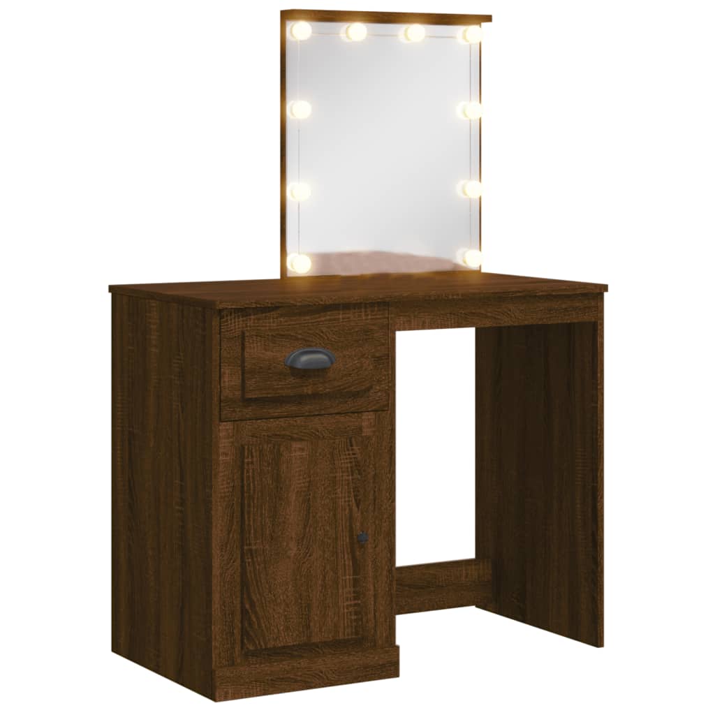 Sminkebord Med Led Brun Eik 90X42X132,5 Cm