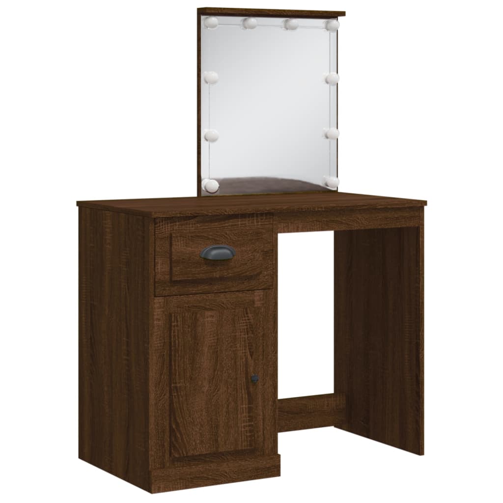 Sminkebord Med Led Brun Eik 90X42X132,5 Cm