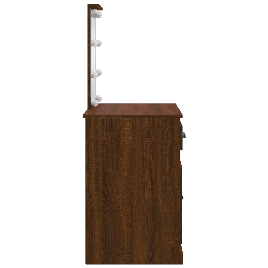 Sminkebord Med Led Brun Eik 90X42X132,5 Cm
