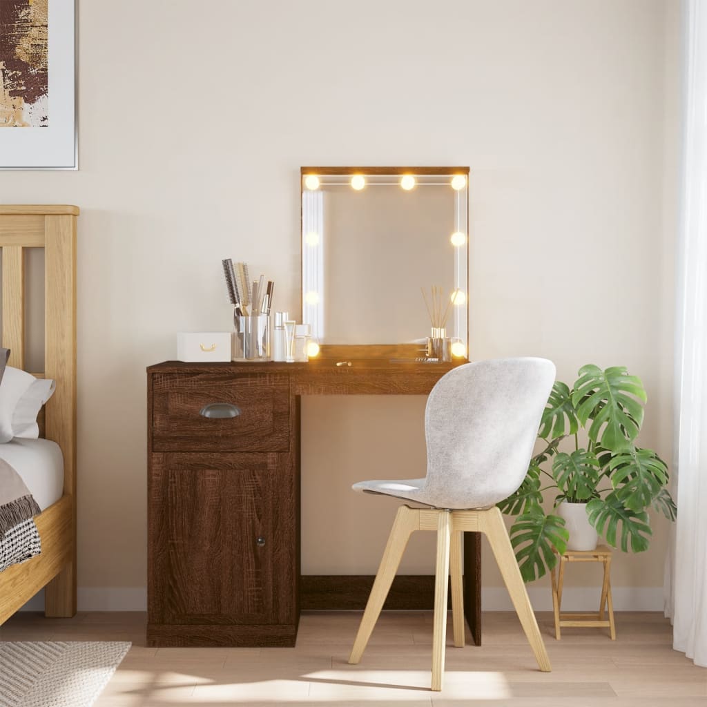 Sminkebord Med Led Brun Eik 90X42X132,5 Cm