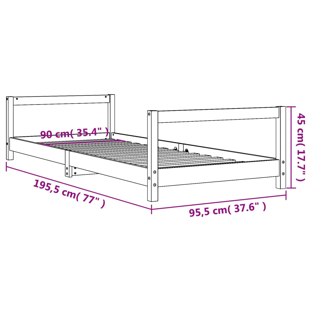 Barnesengeramme Hvit 90X190 Cm Heltre Furu